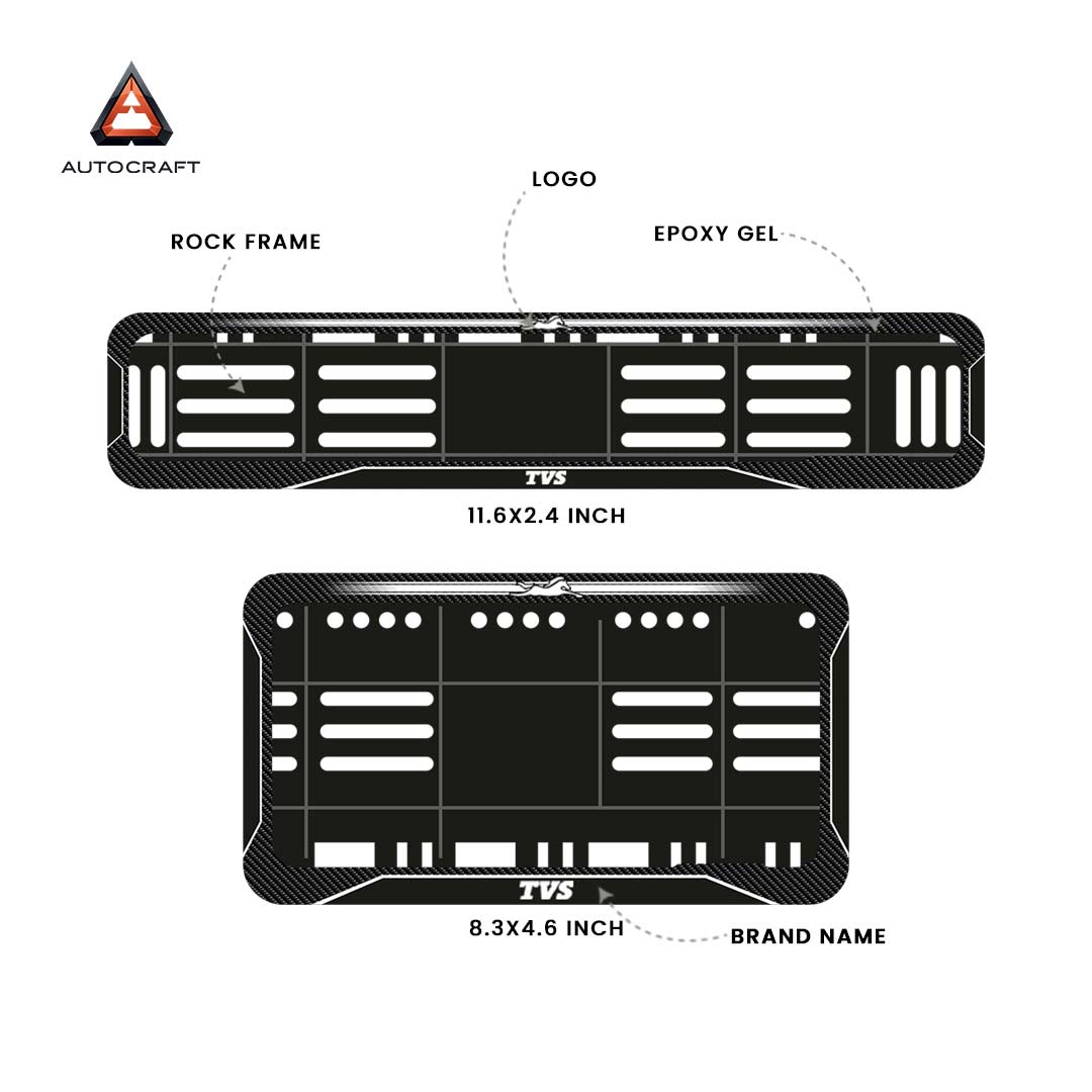 Bike Number Plate Gel Frame - TVS - Black with White Lines (Front and Back Set)
