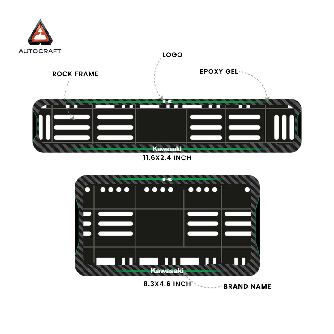 Bike Number Plate Gel Frame - Kawasaki - Green Line (Front and Back Set)
