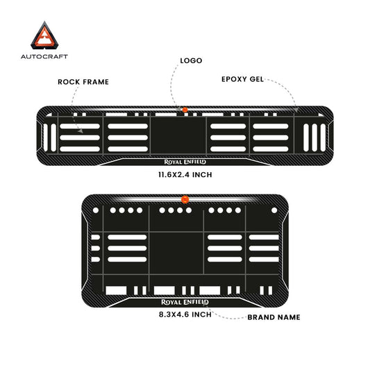 Bike Number Plate Gel Frame - Royal Enfield - Black with White Lines