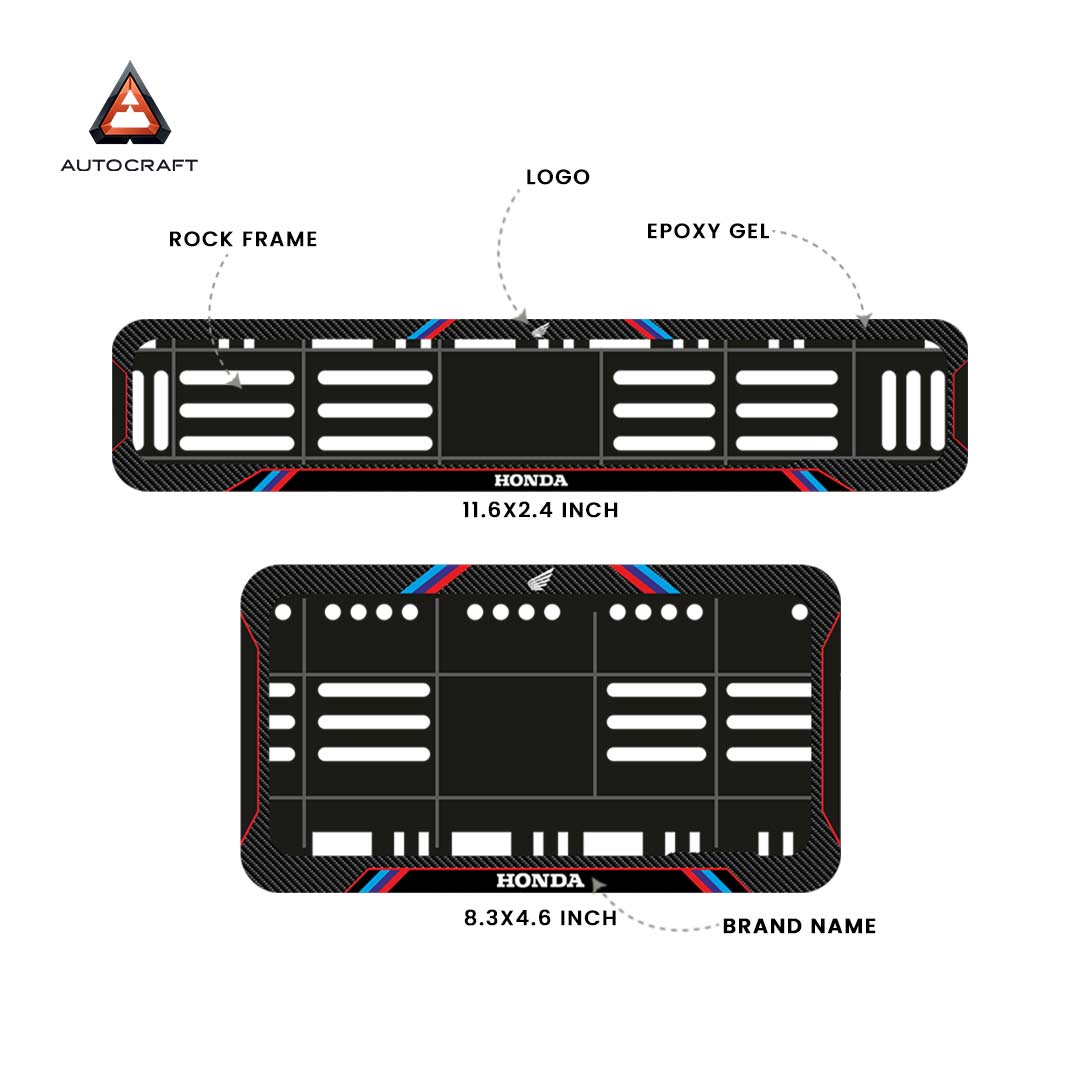 Bike Number Plate Gel Frame - Honda - Red & Blue Lines (Front and Back Set)
