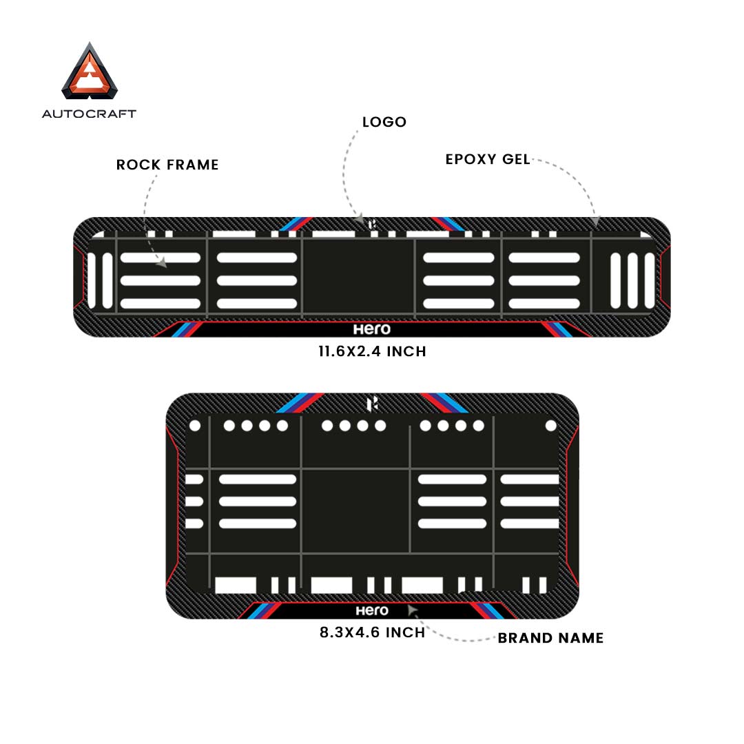 Bike Number Plate Gel Frame - Hero - Red & Blue Lines (Front and Back Set)