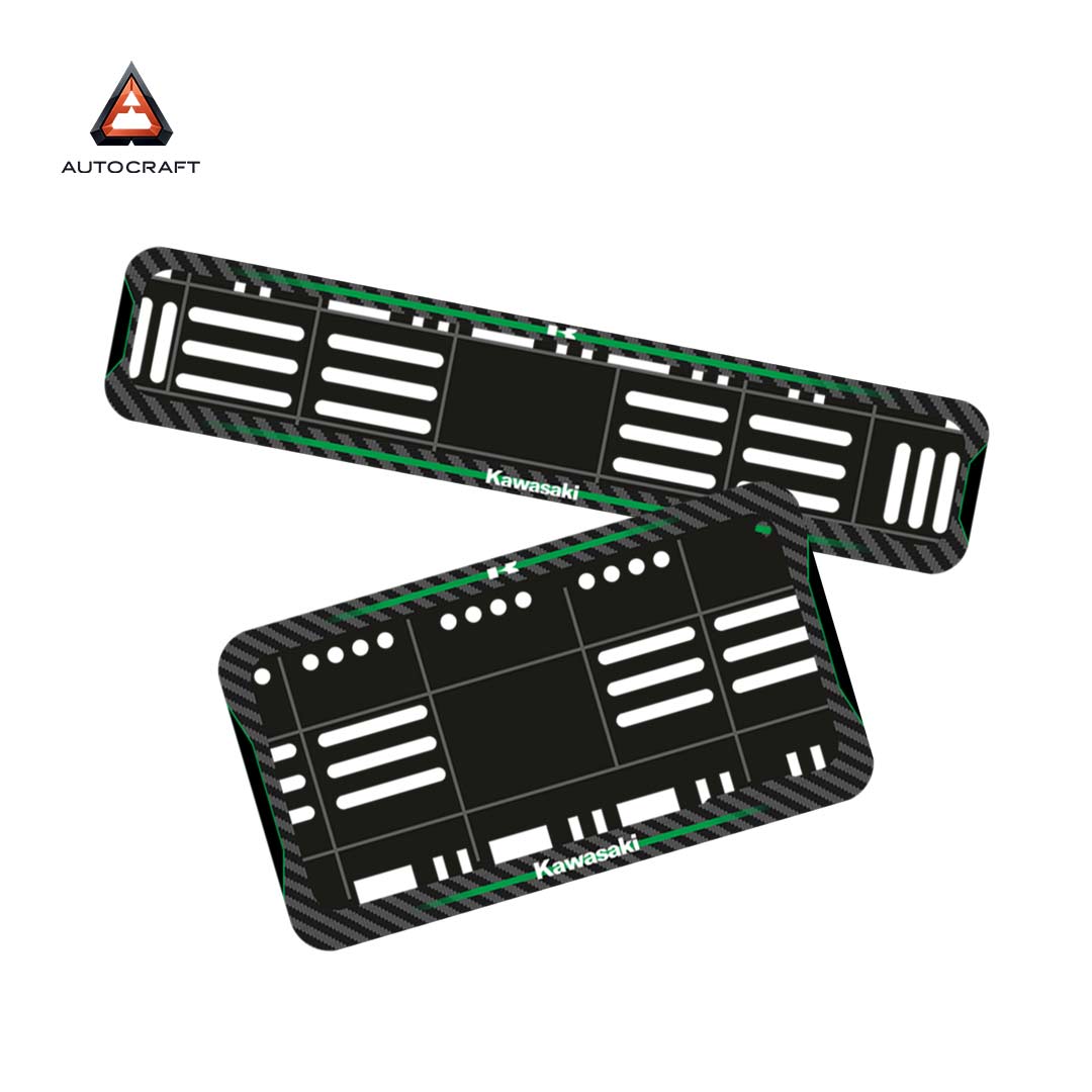 Bike Number Plate Gel Frame - Kawasaki - Green Line (Front and Back Set)