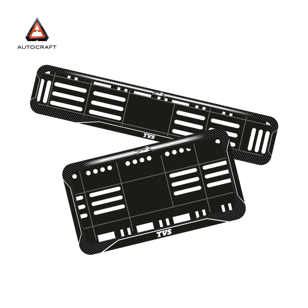 Bike Number Plate Gel Frame - TVS - Black with White Lines (Front and Back Set) HSRP number plate gel frame view 1