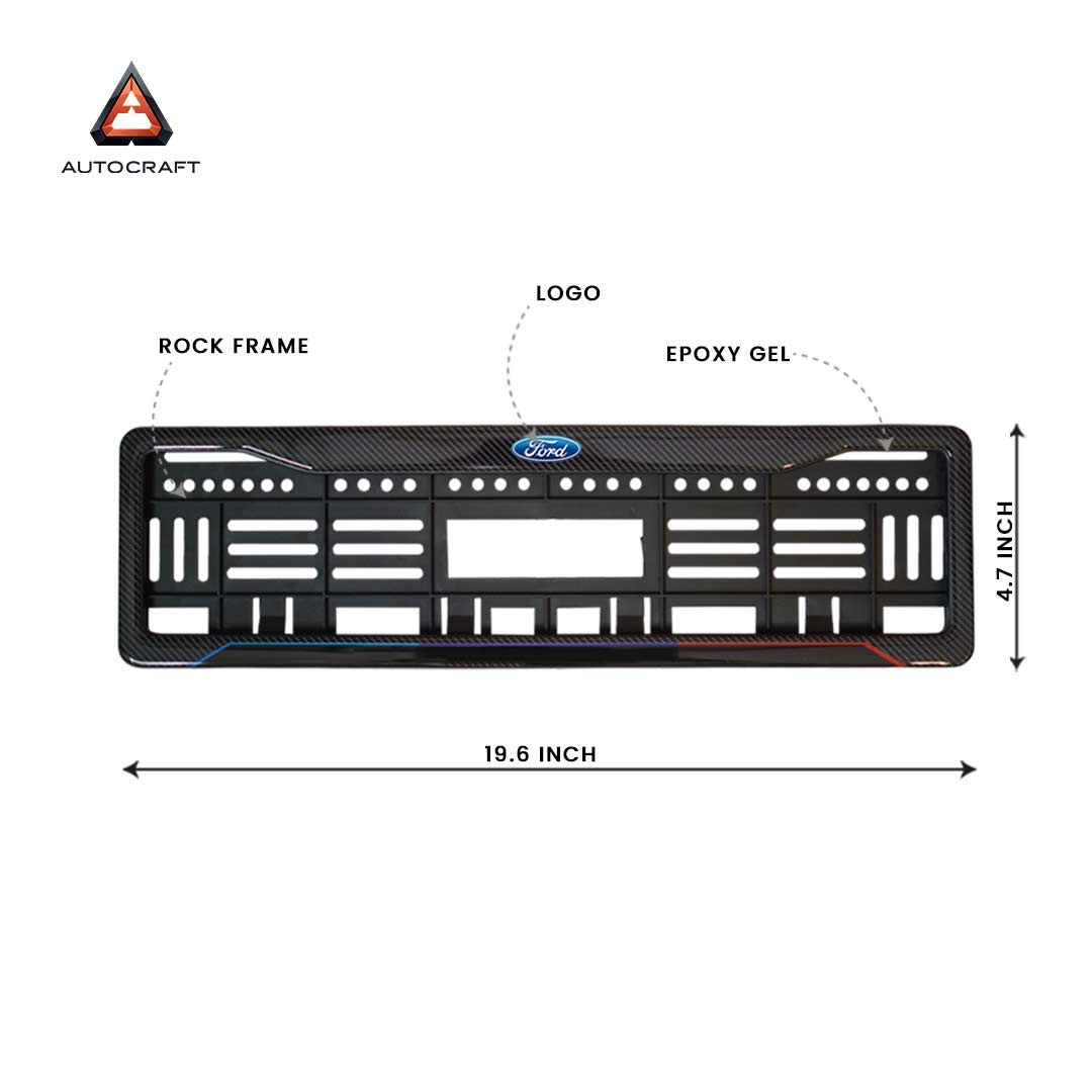 Car Number Plate Gel Frame - Ford - Blue and Red Line HSRP number plate gel frame view 2