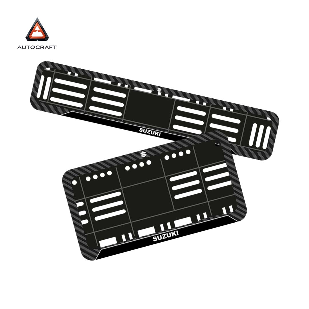 Bike Number Plate Gel Frame - Suzuki - Black Pattern (Front and Back Set)