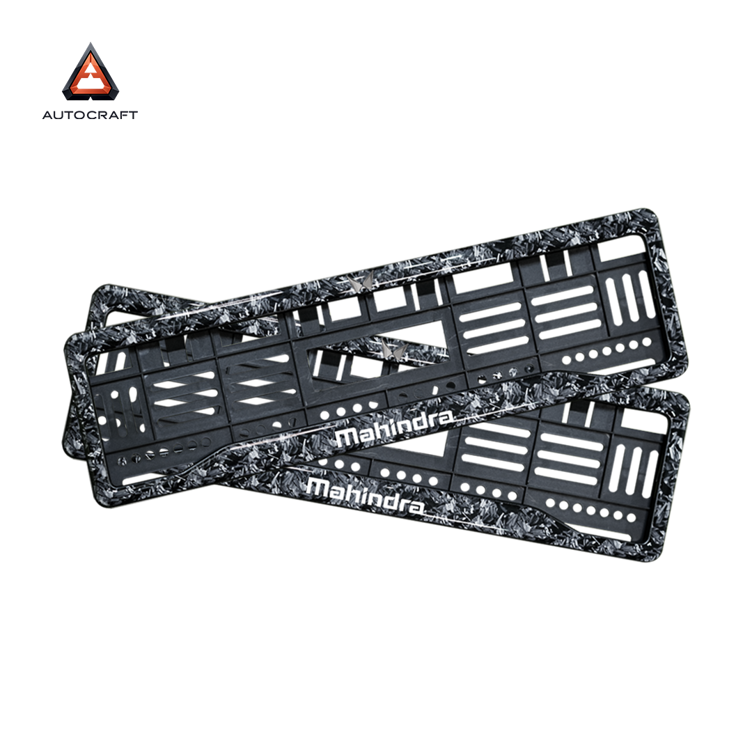 Car Number Plate Gel Frame - Mahindra - Forged Carbon HSRP number plate gel frame view 1