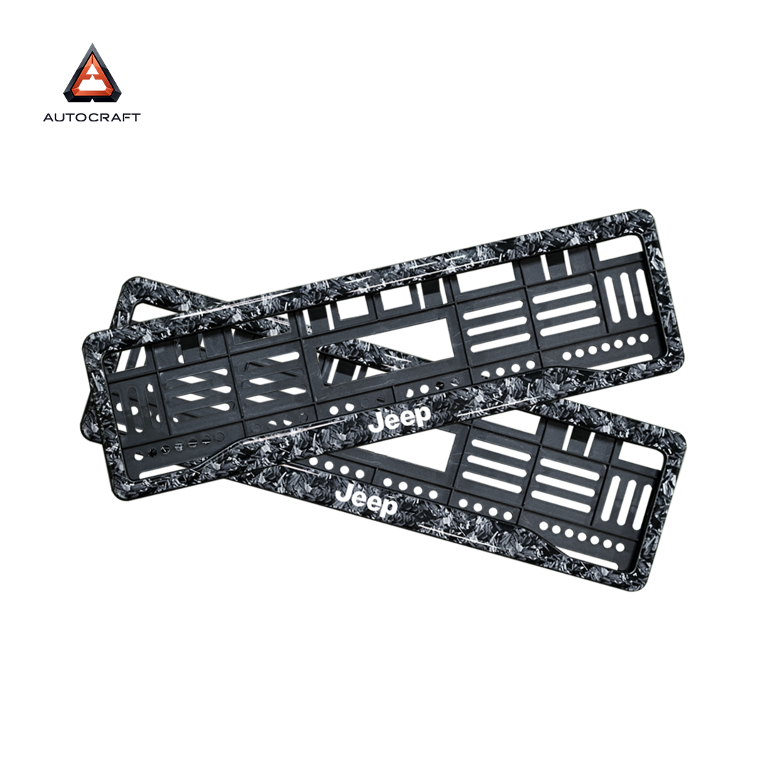 Car Number Plate Gel Frame - Jeep - Forged Carbon HSRP number plate gel frame view 1