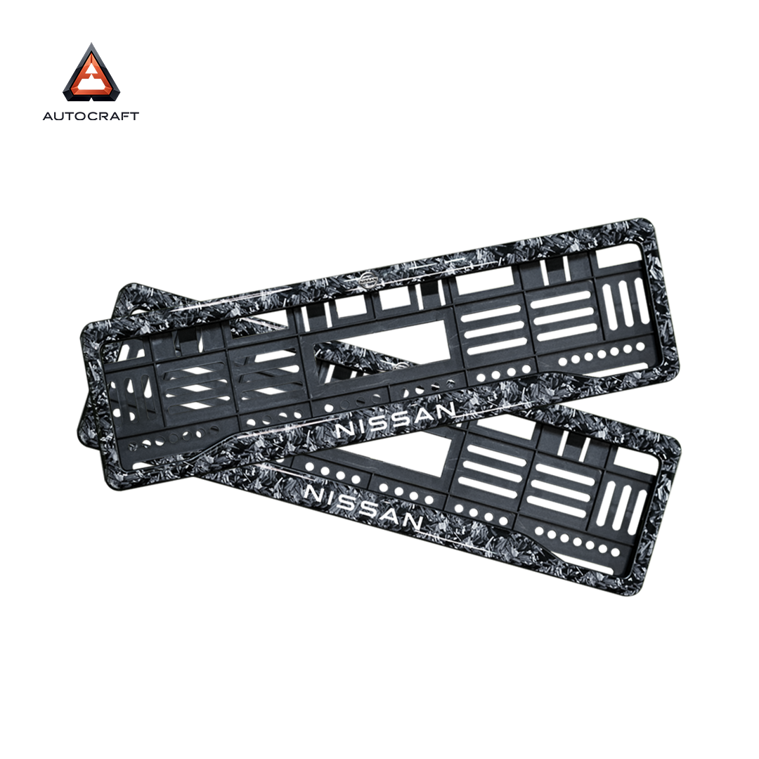 Car Number Plate Gel Frame - Nissan - Forged Carbon HSRP number plate gel frame view 1