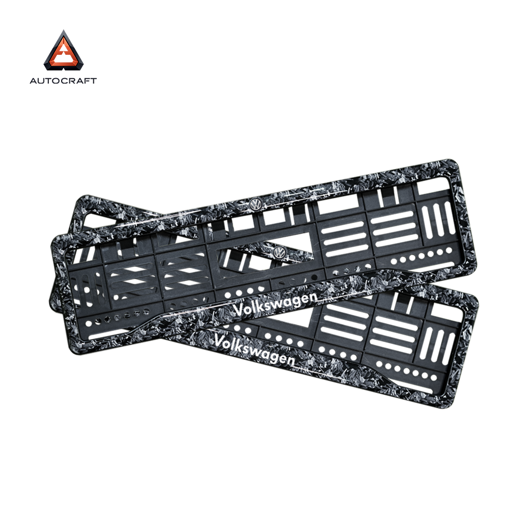 Car Number Plate Gel Frame - Volkswagen - Forged Carbon HSRP number plate gel frame view 1