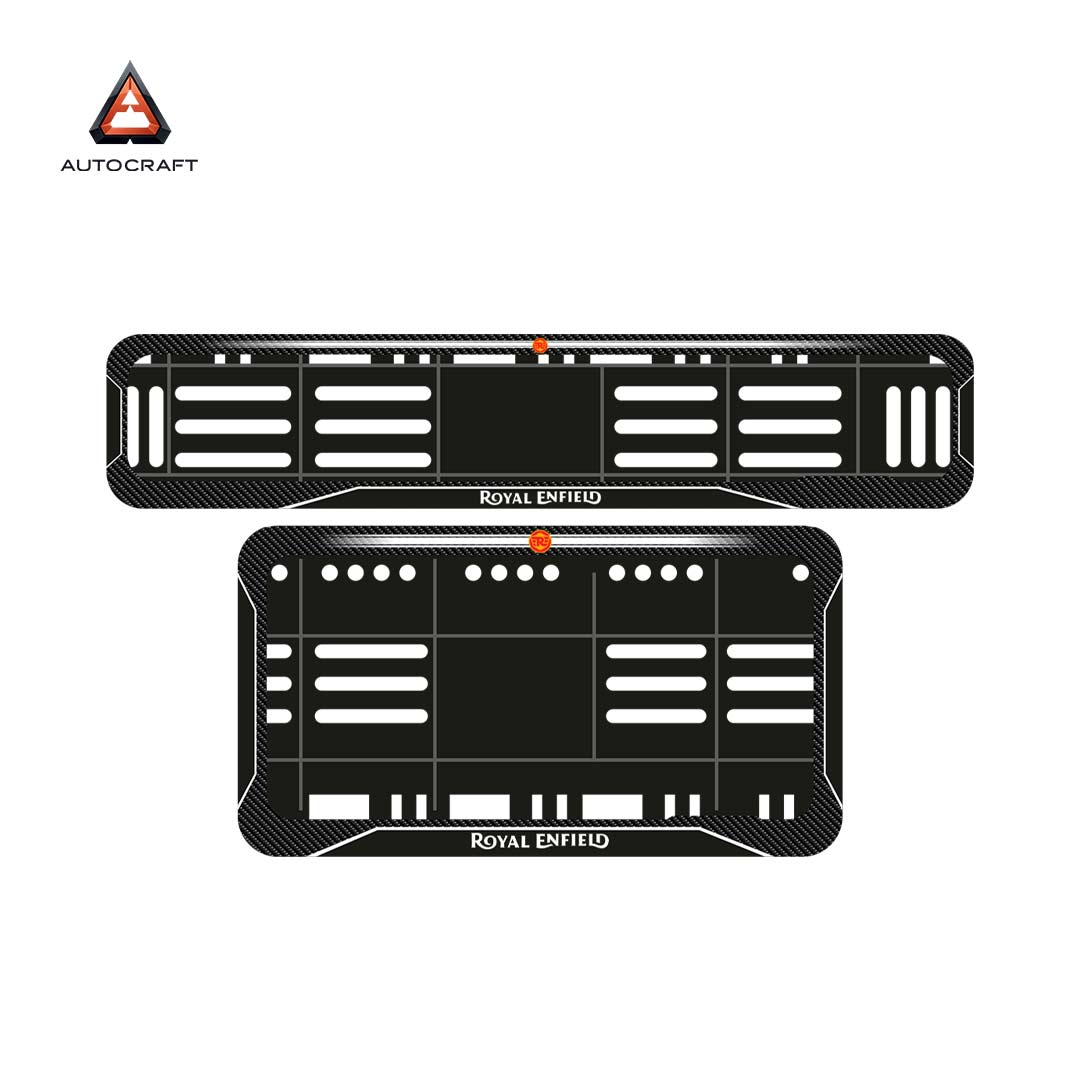 Bike Number Plate Gel Frame - Royal Enfield - Black with White Lines