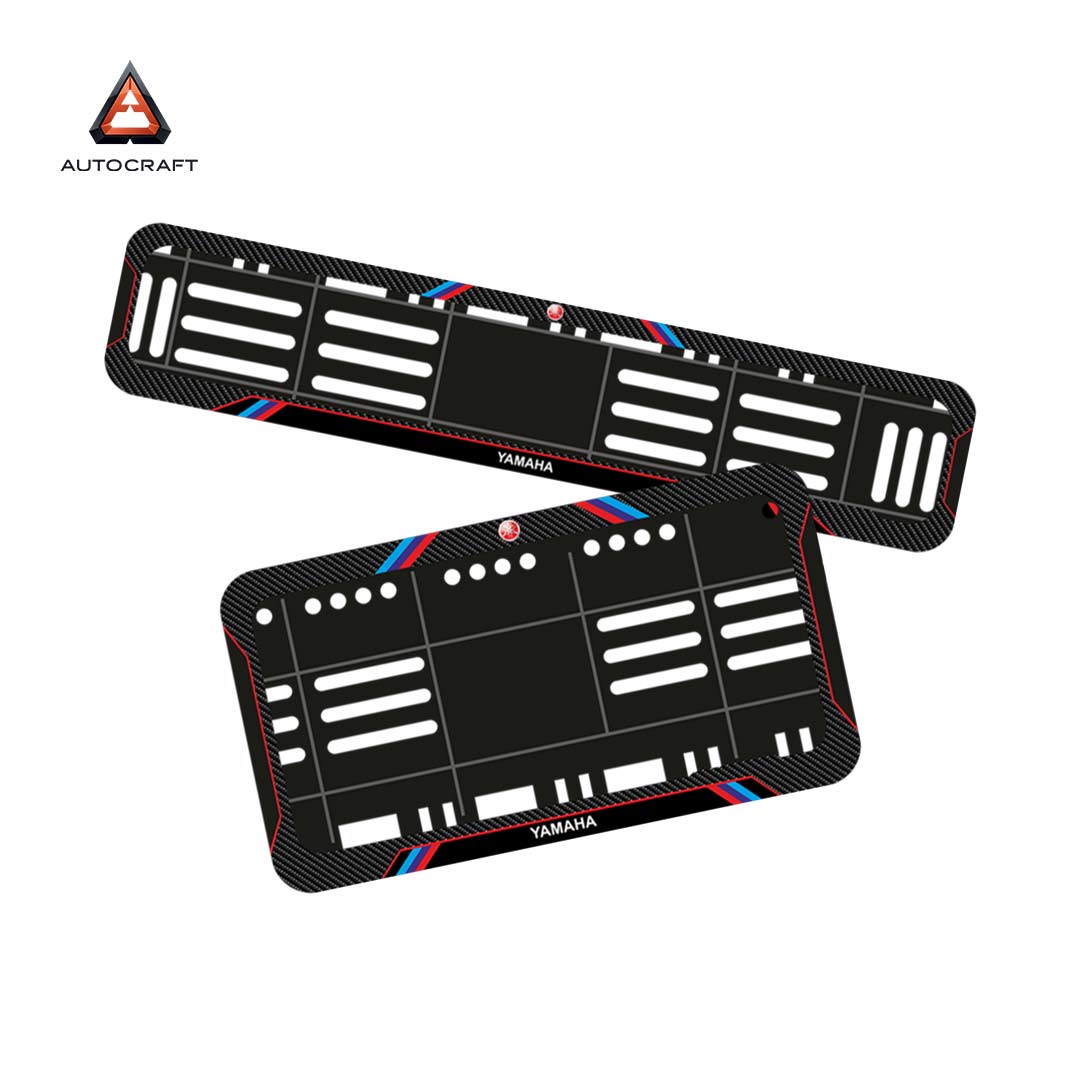 Bike Number Plate Gel Frame - Yamaha - Red & Blue Lines (Front and Back Set) HSRP number plate gel frame view 1