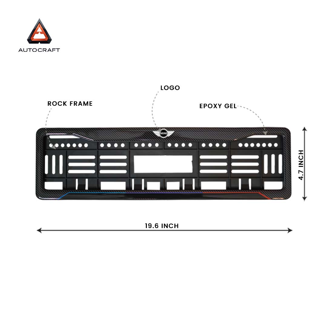 Car Number Plate Gel Frame - Mini Cooper - Blue and Red Line HSRP number plate gel frame view 2