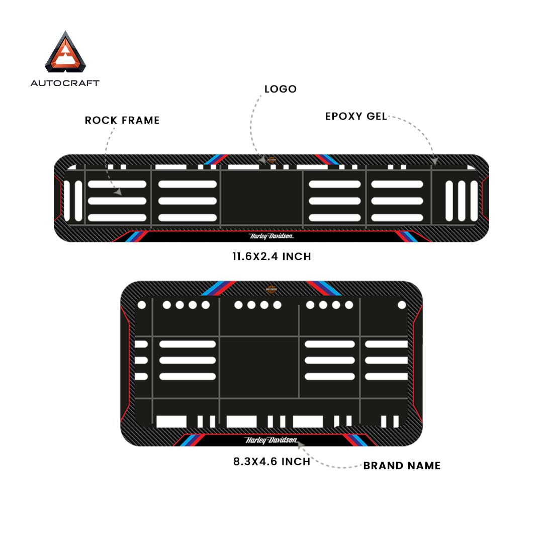 Bike Number Plate Gel Frame - Harley Davidson - Red & Blue Lines (Front and Back Set)