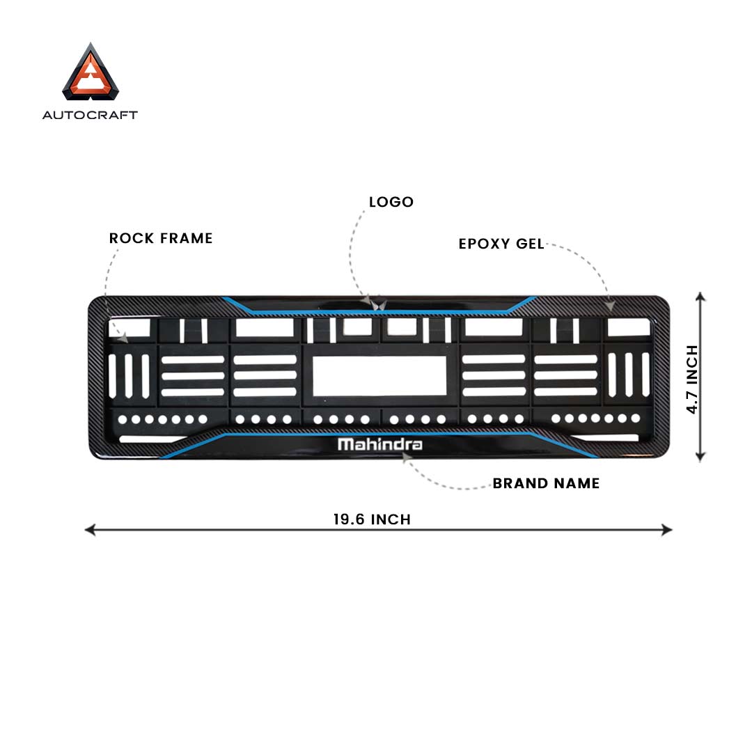 Car Number Plate Gel Frame - Mahindra - Blue Line HSRP number plate gel frame view 2