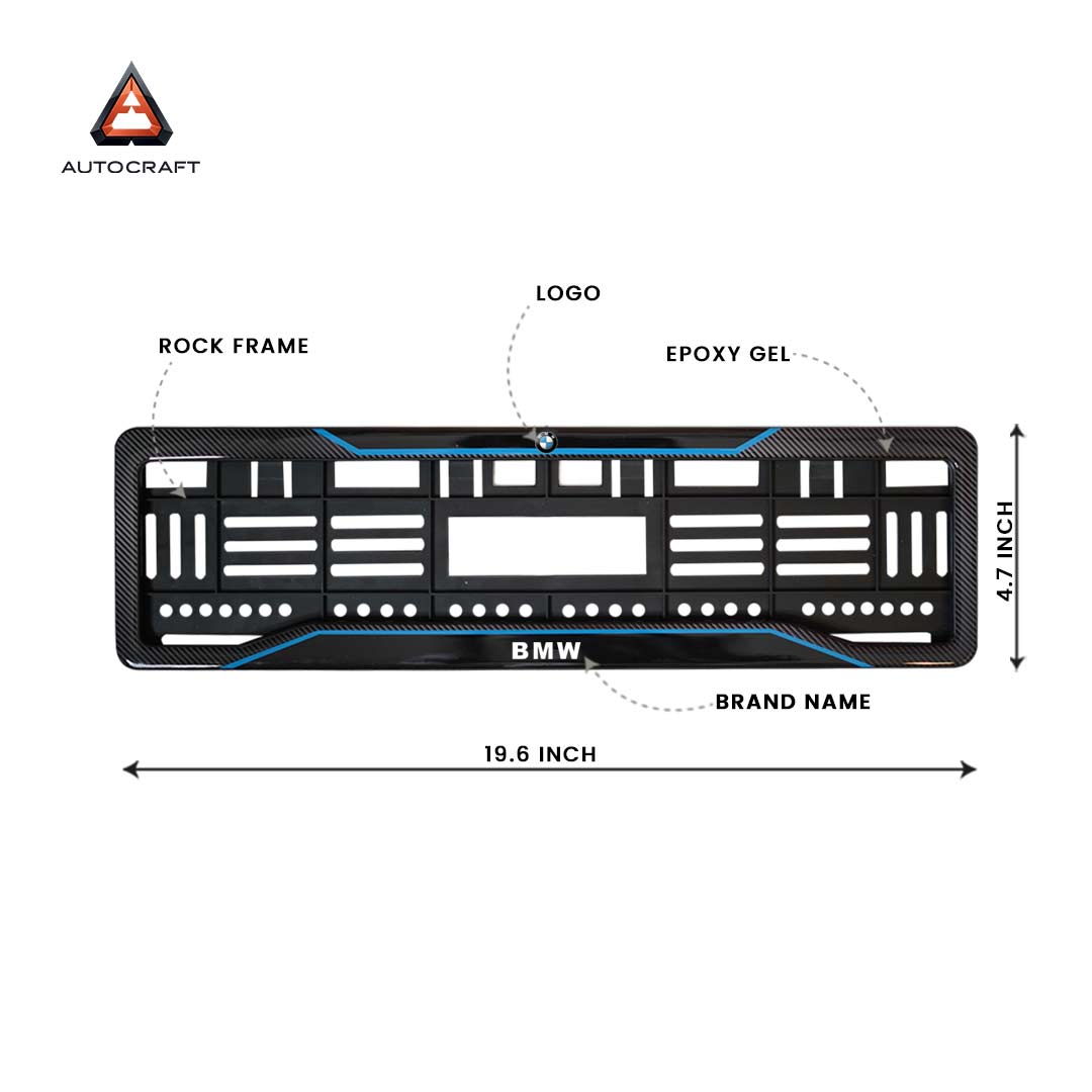 Car Number Plate Gel Frame - BMW - Blue Line HSRP number plate gel frame view 2