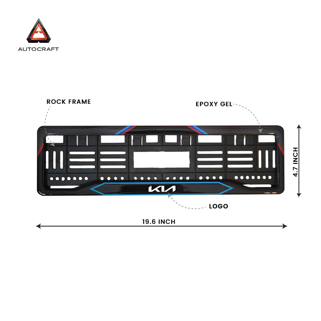 Car Number Plate Gel Frame - KIA - Red and Blue Line HSRP number plate gel frame view 2