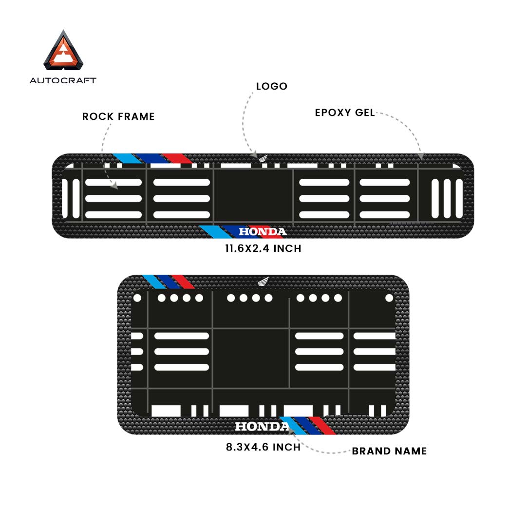 Bike Number Plate Gel Frame - Honda - Red & Blue Racing Stripes (Front and Back Set)