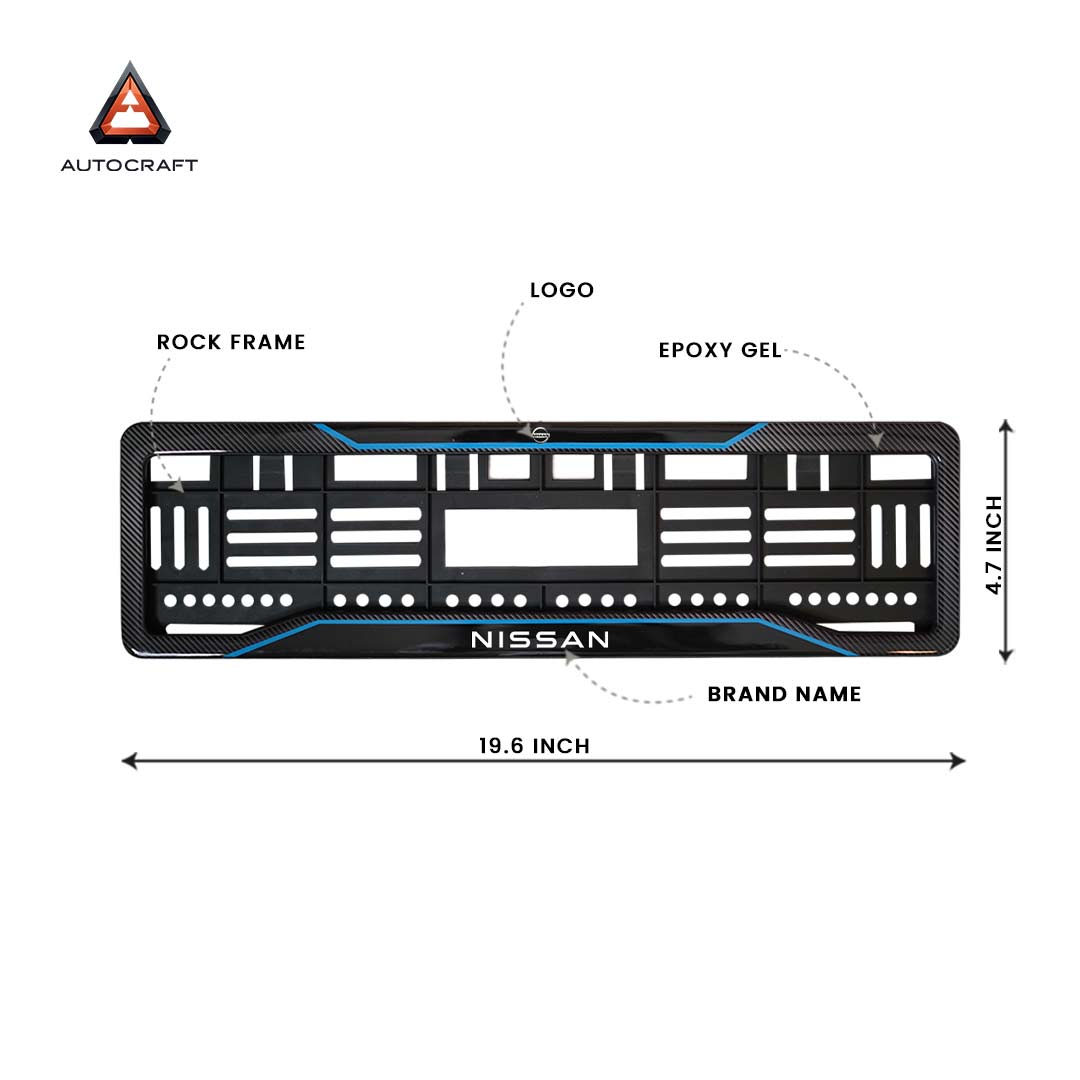 Car Number Plate Gel Frame - Nissan - Blue Plain HSRP number plate gel frame view 2