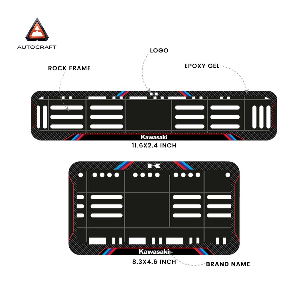 Bike Number Plate Gel Frame - Kawasaki - Red & Blue Lines (Front and Back Set)