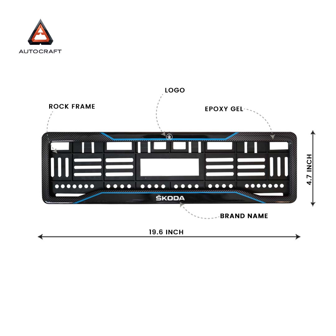 Car Number Plate Gel Frame - Skoda - Blue Line