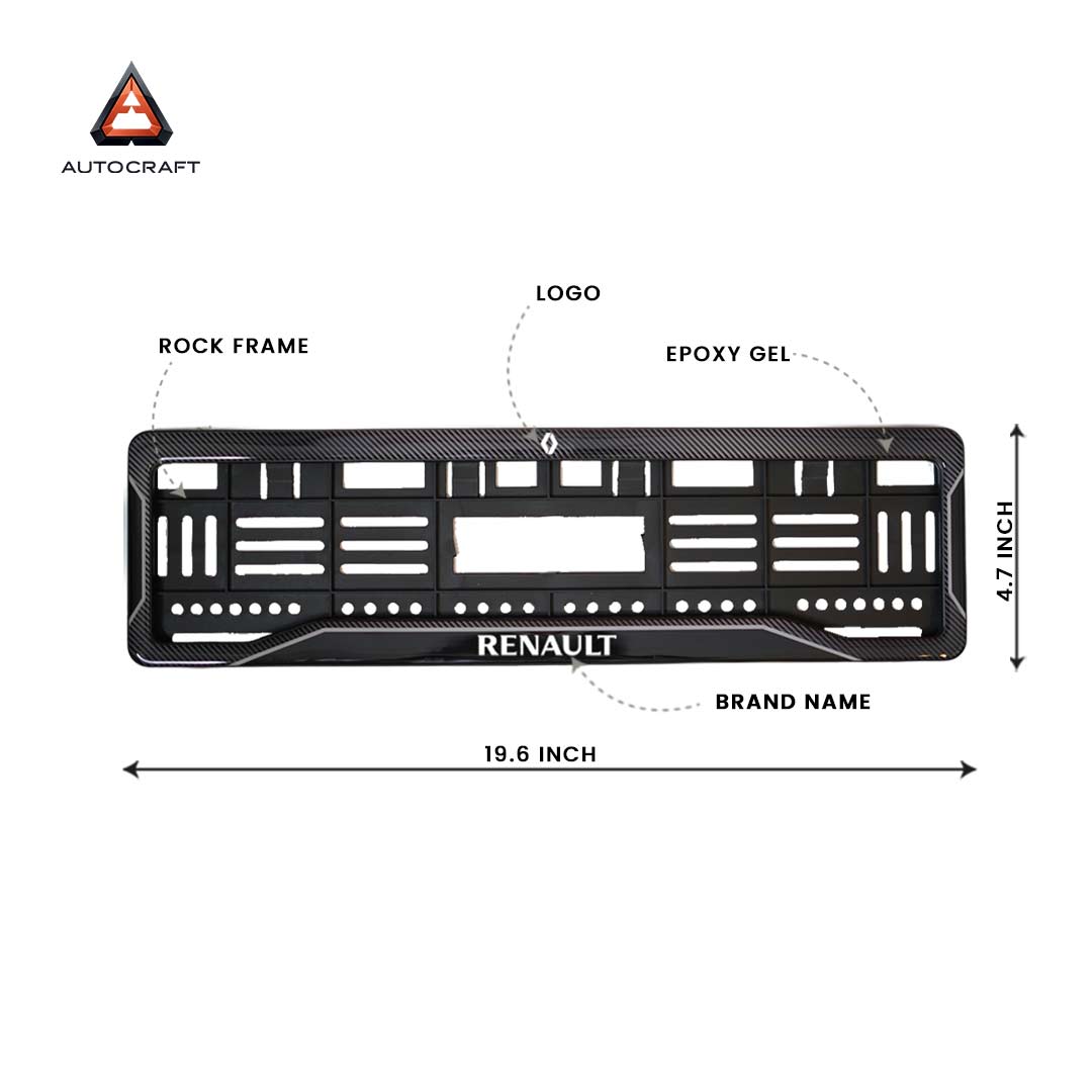 Car Number Plate Gel Frame - Renault -  Black Dash