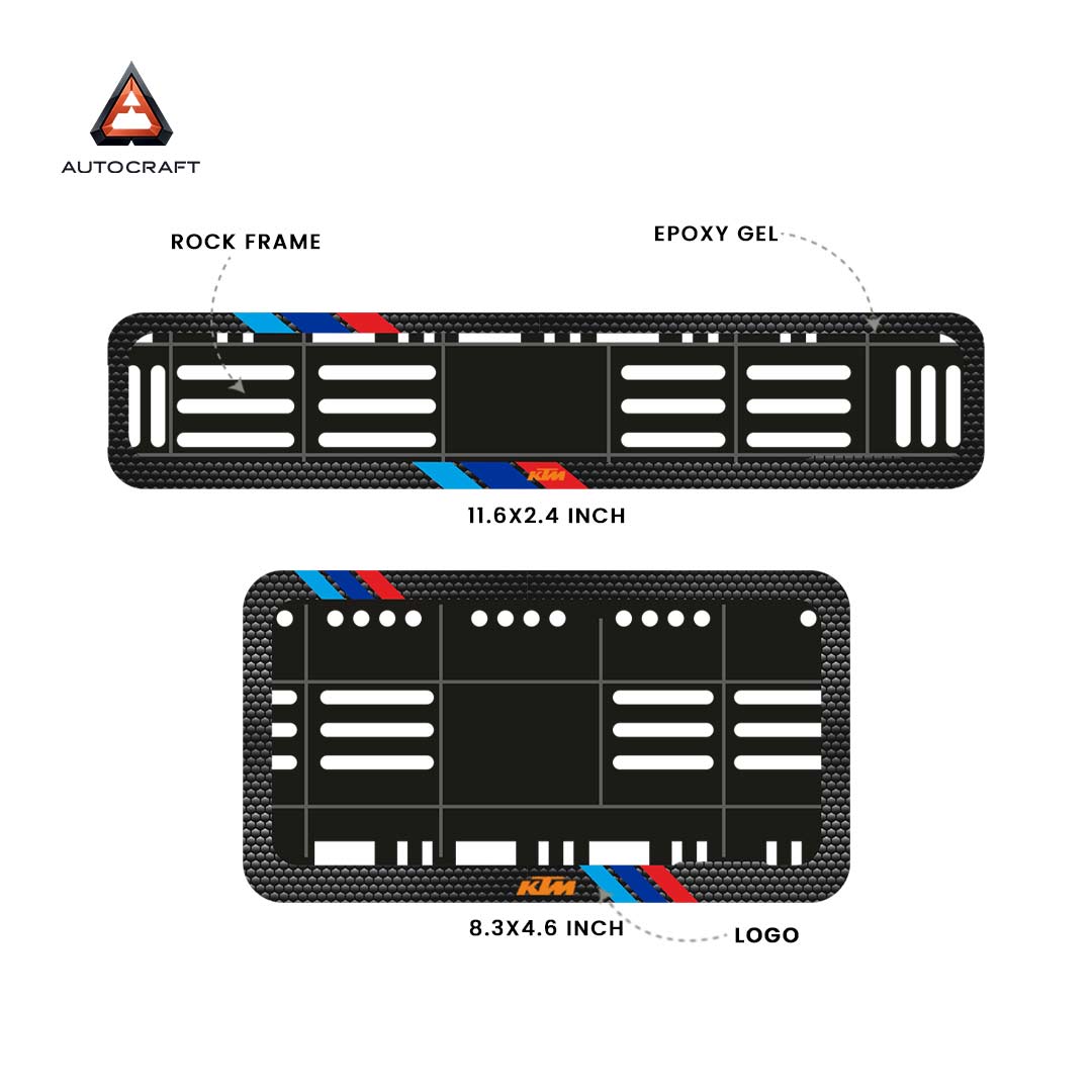 Bike Number Plate Gel Frame - KTM - Red & Blue Racing Stripes (Front and Back Set) HSRP number plate gel frame view 2
