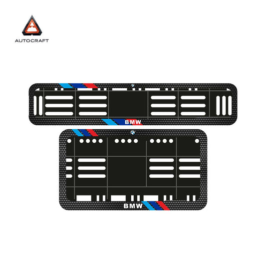 Bike Number Plate Gel Frame - BMW - Red & Blue Racing Stripes (Front and Back Set)
