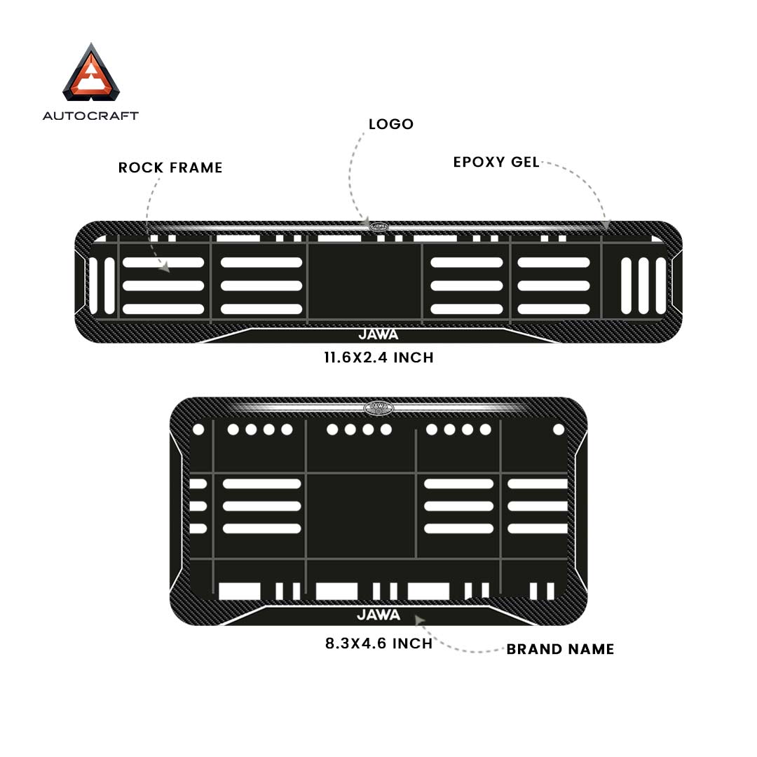 Bike Number Plate Gel Frame - Jawa - Black with White Lines (Front and Back Set)