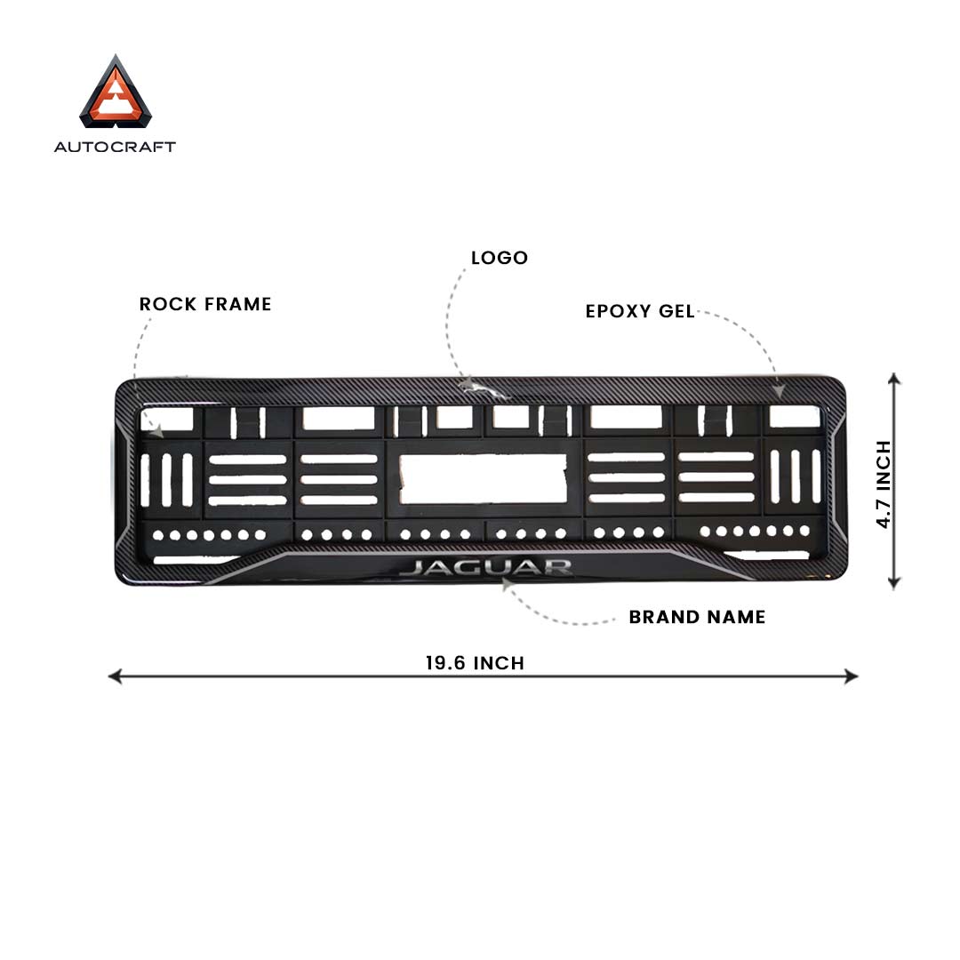 Car Number Plate Gel Frame - Jaguar Logo - Black Dash HSRP number plate gel frame view 2
