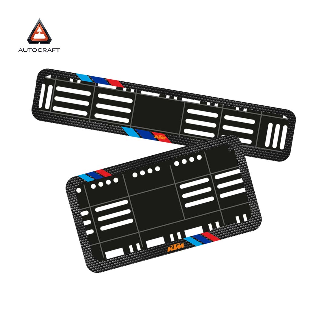 Bike Number Plate Gel Frame - KTM - Red & Blue Racing Stripes (Front and Back Set) HSRP number plate gel frame view 1