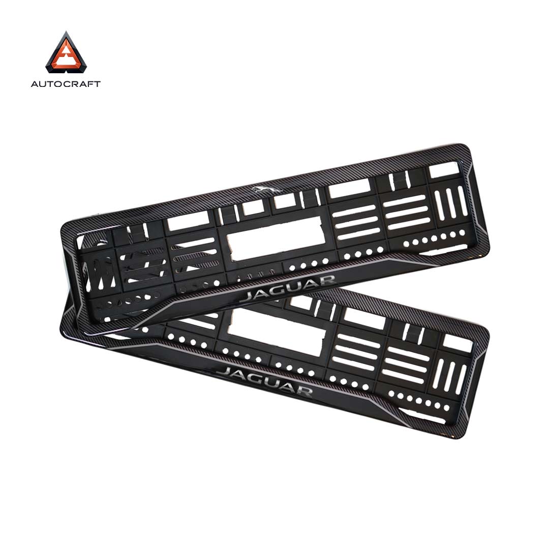 Car Number Plate Gel Frame - Jaguar Logo - Black Dash HSRP number plate gel frame view 1