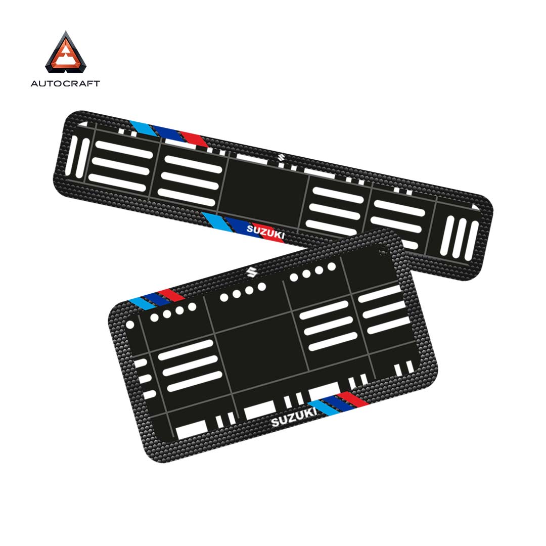 Bike Number Plate Gel Frame - Suzuki - Red & Blue Racing Stripes (Front and Back Set) HSRP number plate gel frame view 1