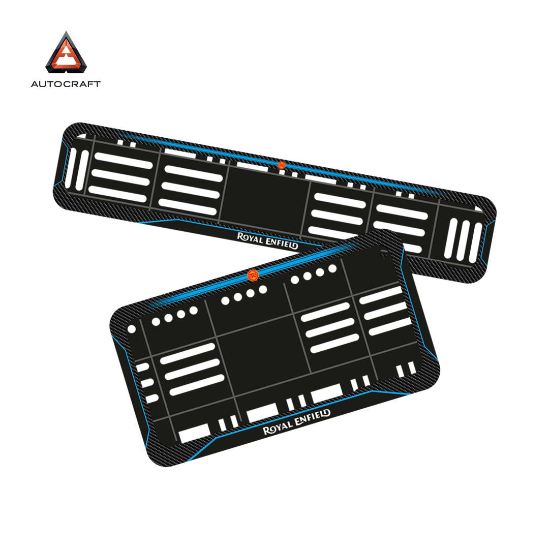 Bike Number Plate Gel Frame - Royal Enfield - Blue Line HSRP number plate gel frame view 1
