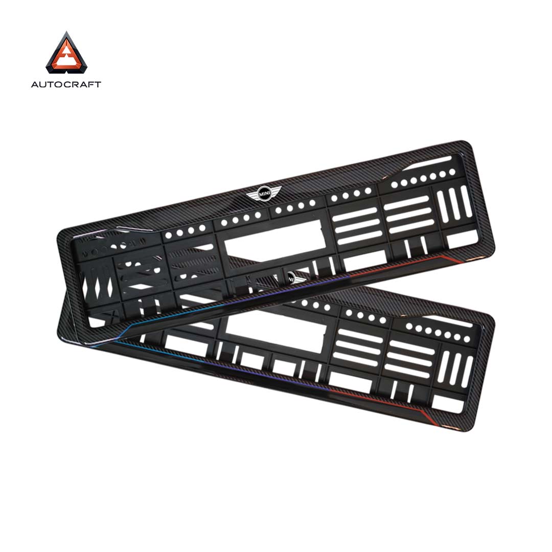 Car Number Plate Gel Frame - Mini Cooper - Blue and Red Line HSRP number plate gel frame view 1