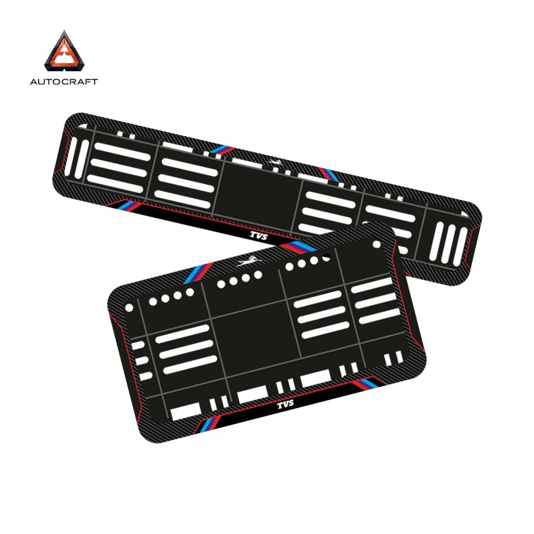 Bike Number Plate Gel Frame - TVS - Red & Blue Lines (Front and Back Set) HSRP number plate gel frame view 1