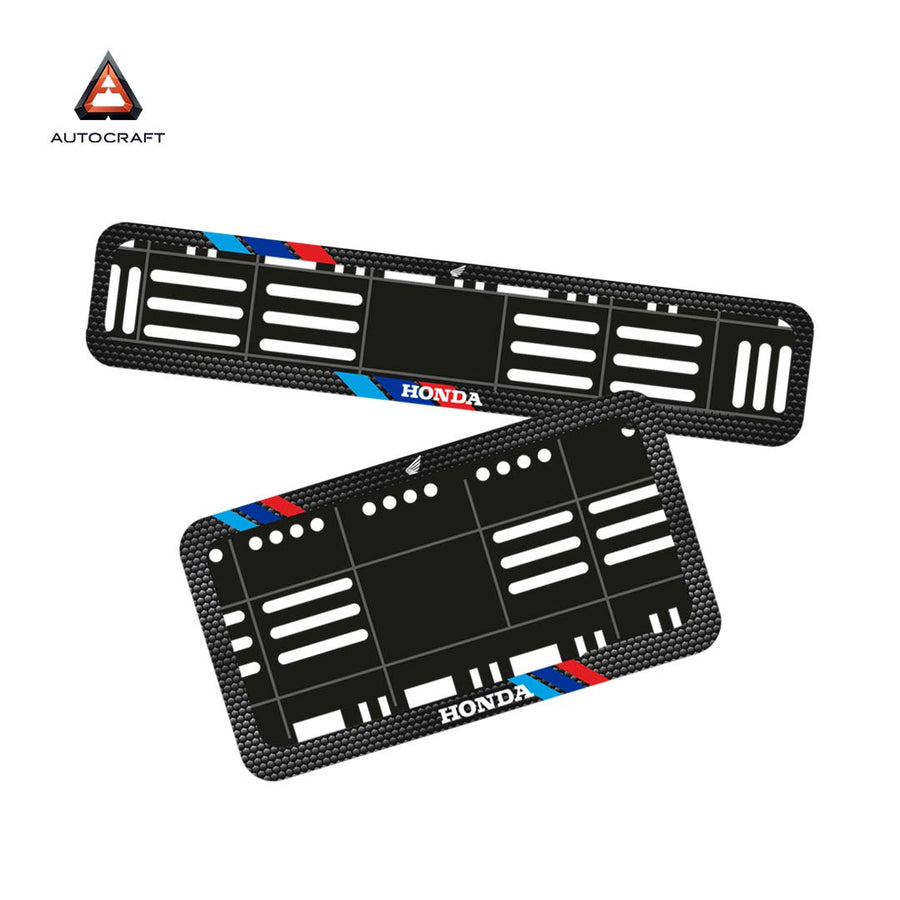 Bike Number Plate Gel Frame - Honda - Red & Blue Racing Stripes (Front and Back Set)