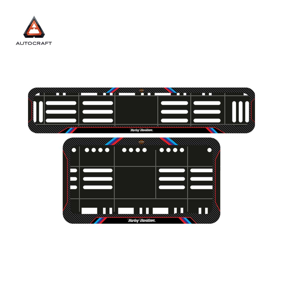 Bike Number Plate Gel Frame - Harley Davidson - Red & Blue Lines (Front and Back Set)