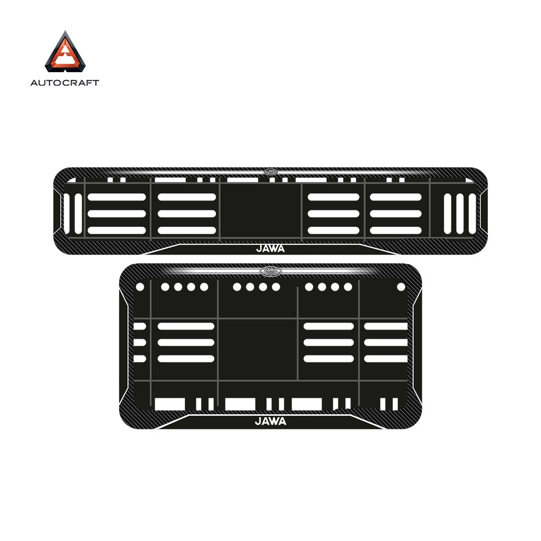 Bike Number Plate Gel Frame - Jawa - Black with White Lines (Front and Back Set)