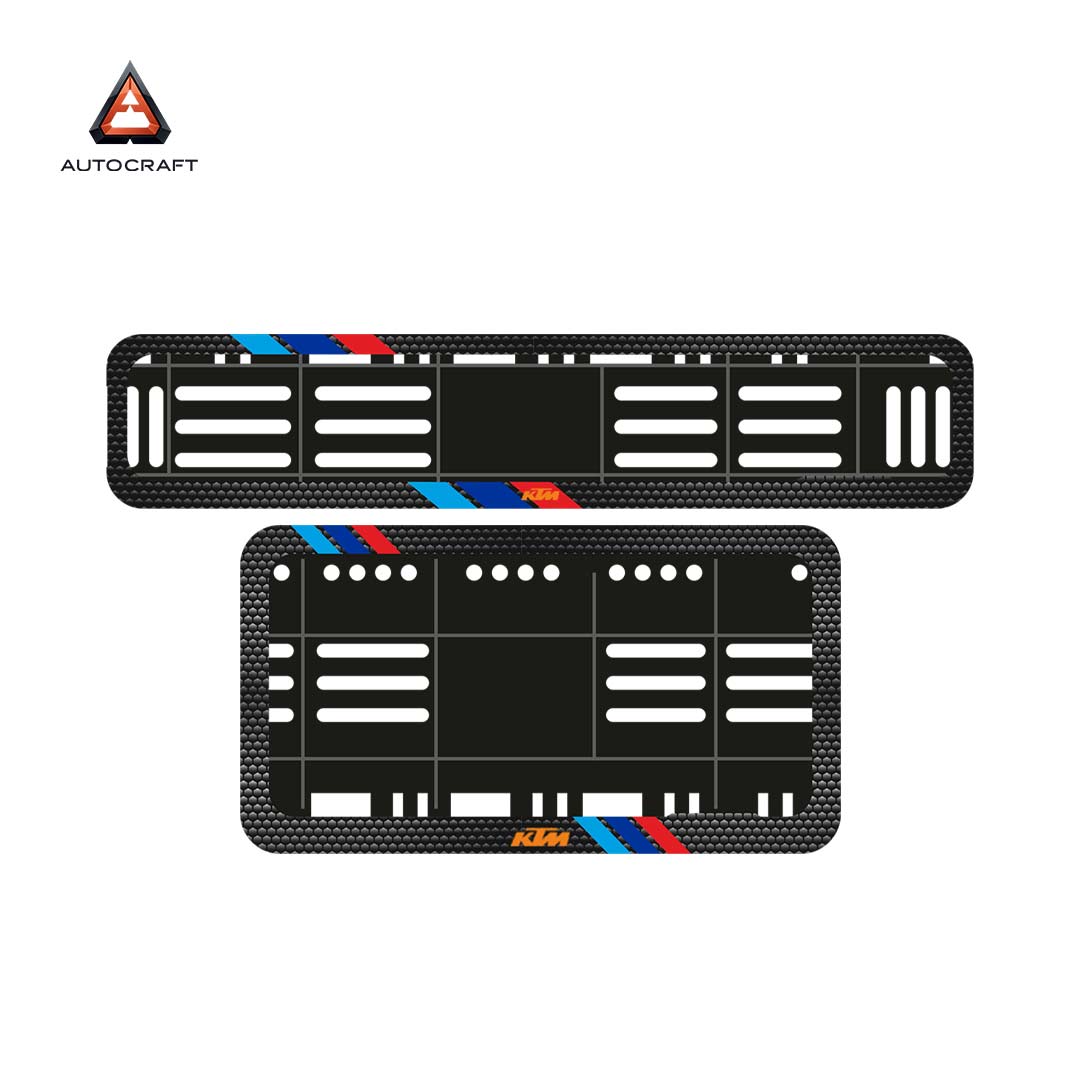 Bike Number Plate Gel Frame - KTM - Red & Blue Racing Stripes (Front and Back Set) HSRP number plate gel frame view 3