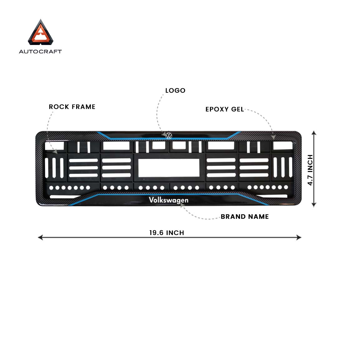 Car Number Plate Gel Frame - Volkswagen - Blue Line HSRP number plate gel frame view 2