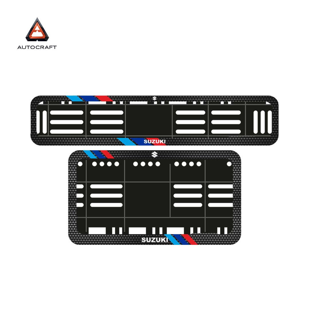 Bike Number Plate Gel Frame - Suzuki - Red & Blue Racing Stripes (Front and Back Set) HSRP number plate gel frame view 3