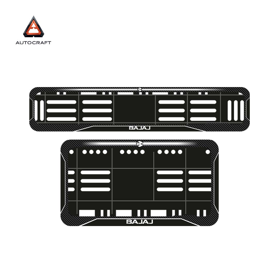 Bike Number Plate Gel Frame - Bajaj - Black with White Lines