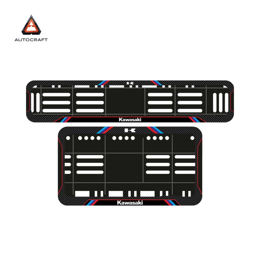 Bike Number Plate Gel Frame - Kawasaki - Red & Blue Lines (Front and Back Set)