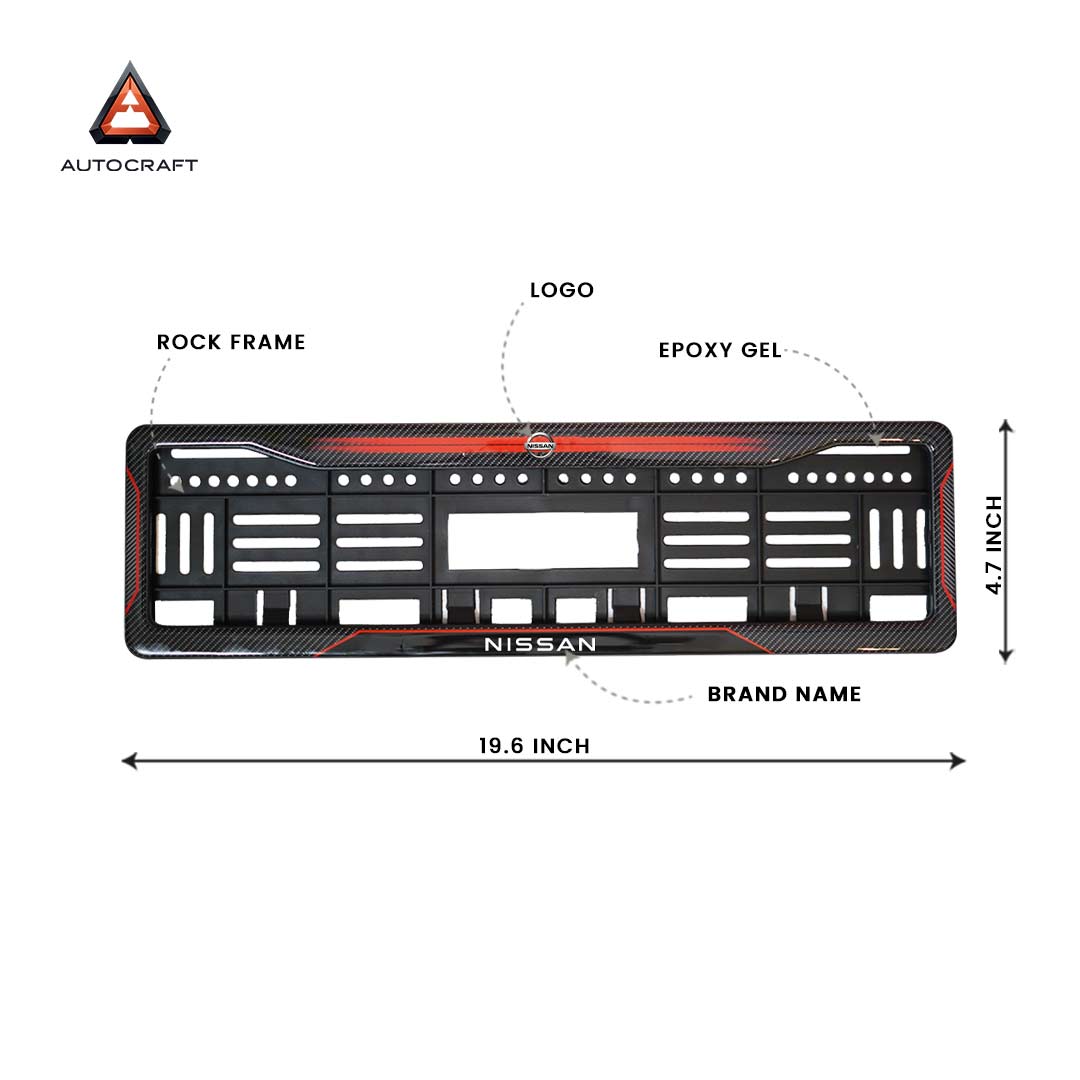 Car Number Plate Gel Frame - Nissan - Red Dash HSRP number plate gel frame view 2