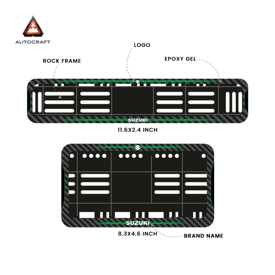 Bike Number Plate Gel Frame - Suzuki - Green Line (Front and Back Set)