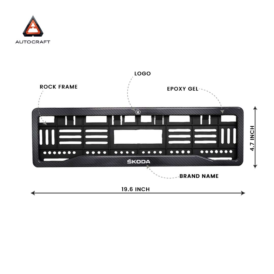 Car Number Plate Gel Frame - Skoda - Black Plain