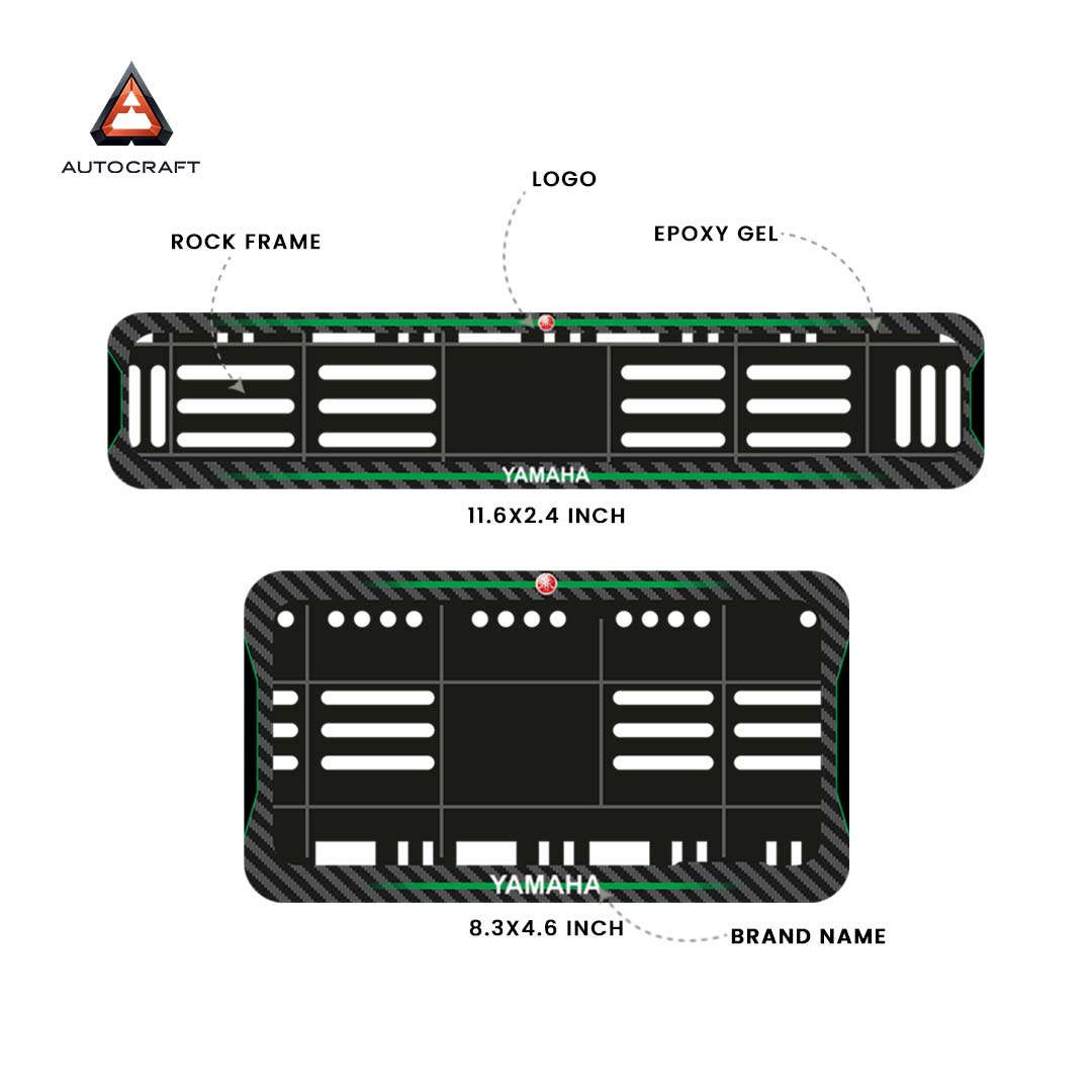 Bike Number Plate Gel Frame - Yamaha - Green Line (Front and Back Set)