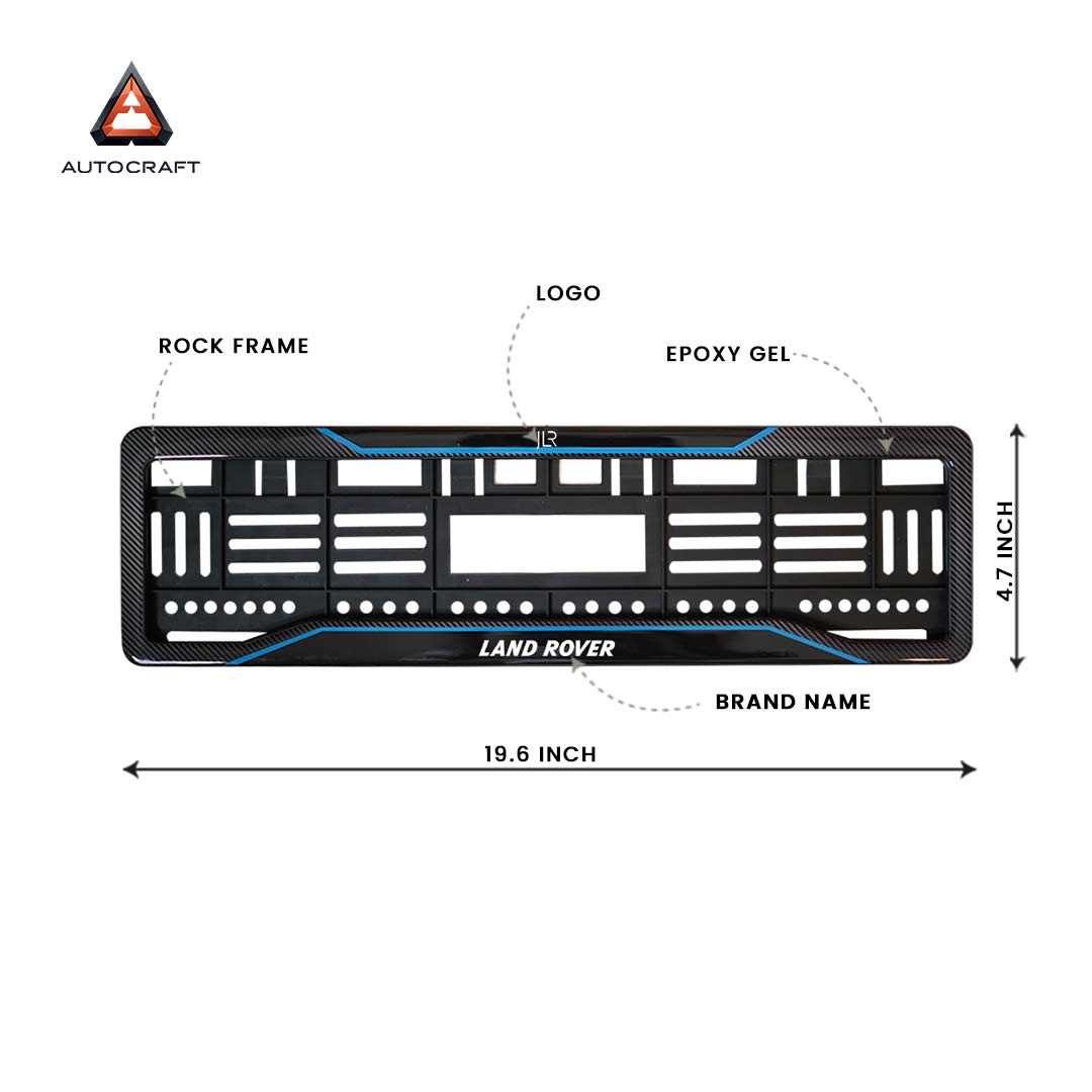 Car Number Plate Gel Frame - Land Rover - Blue Line HSRP number plate gel frame view 2