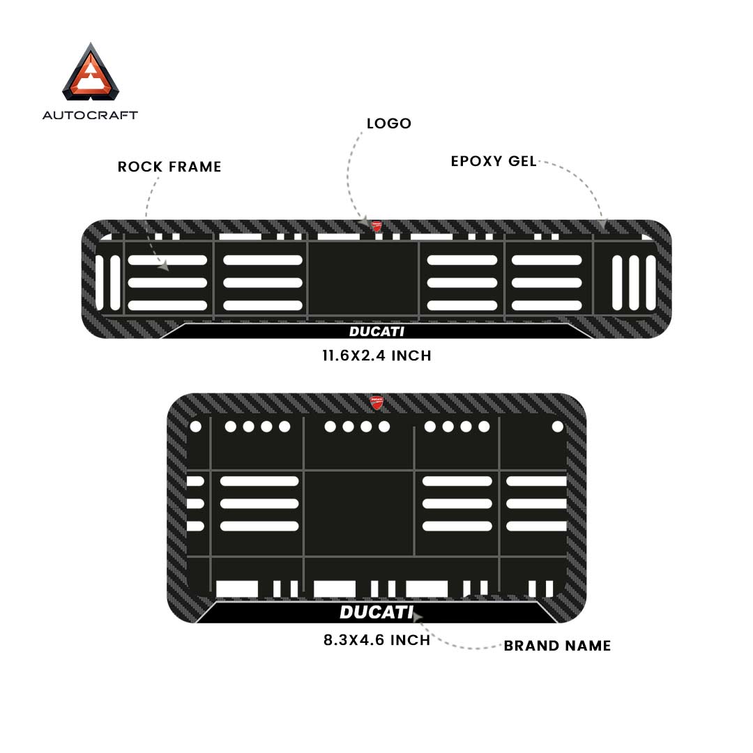 Bike Number Plate Gel Frame - Ducati - Black Pattern (Front and Back Set)