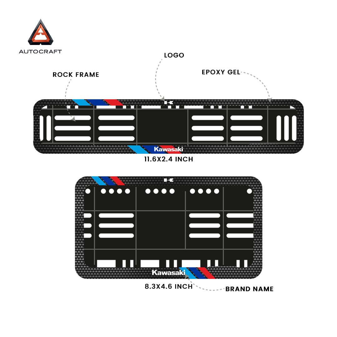 Bike Number Plate Gel Frame - Kawasaki - Red & Blue Racing Stripes (Front and Back Set)